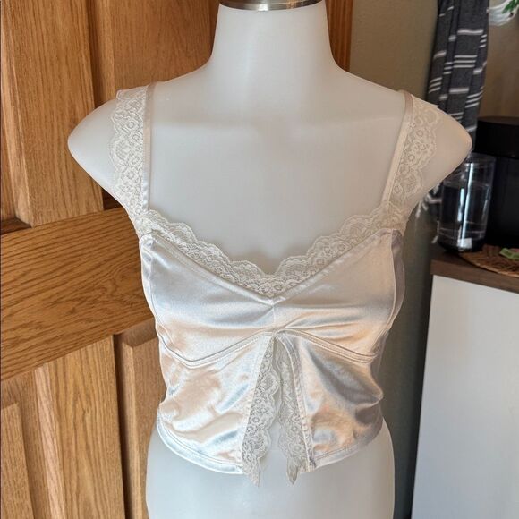FOREVER 21 Satin Lace Corset Cami Coquette Balletcore Y2k Vibes Top - Picture 2 of 9